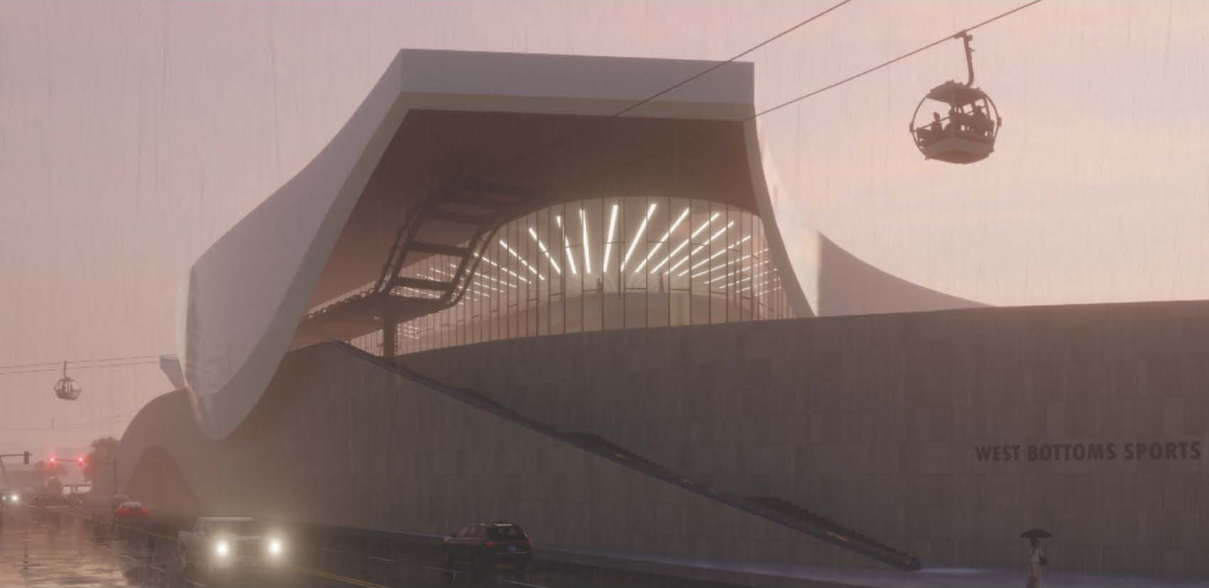 Digital rendering from student project of proposed gondola station in the West Bottoms neighborhood of Kansas City, Mo. 