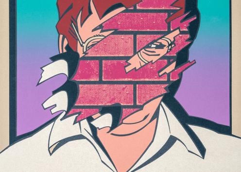 poster featuring an illustration of a faceless man 