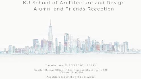 Text states event details (stated in news story text) over illustration of downtown Chicago skyline.