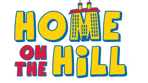 Text says 'HOME ON THE HILL. KU Homecoming 2022'. The 'M' in HOME is styled to look like KU's Frasier Hall.